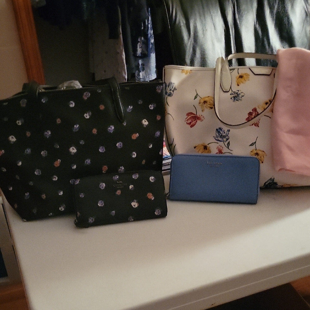 Floral Black Tote Bag And White Floral Bag With Protective Bag